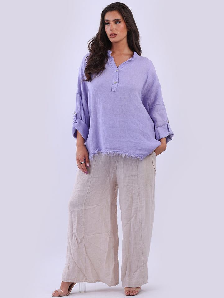 Raw Edge Baggy Linen Shirt Lilac