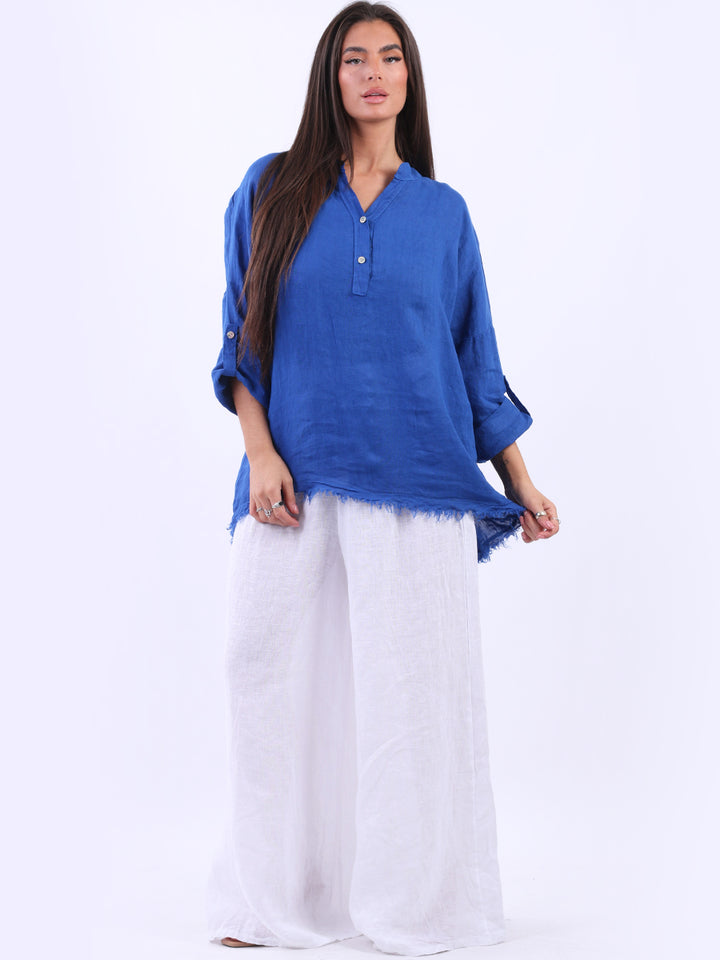 Raw Edge Baggy Linen Shirt Royal Blue