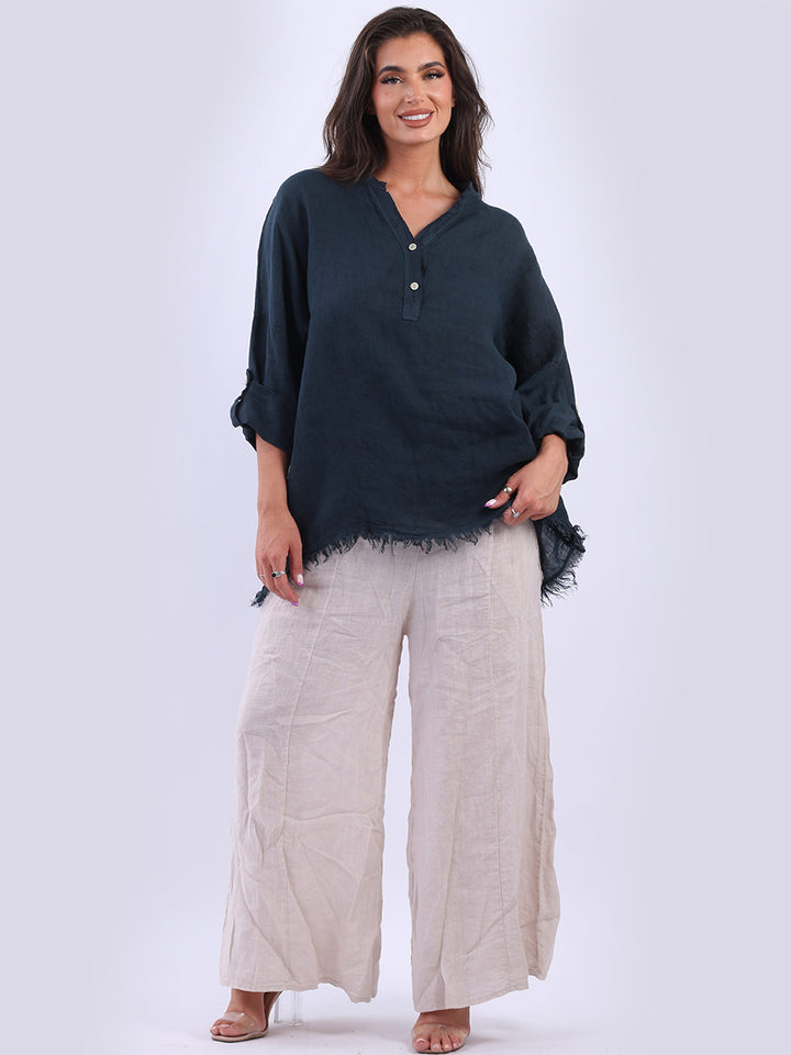 Raw Edge Baggy Linen Shirt Teal