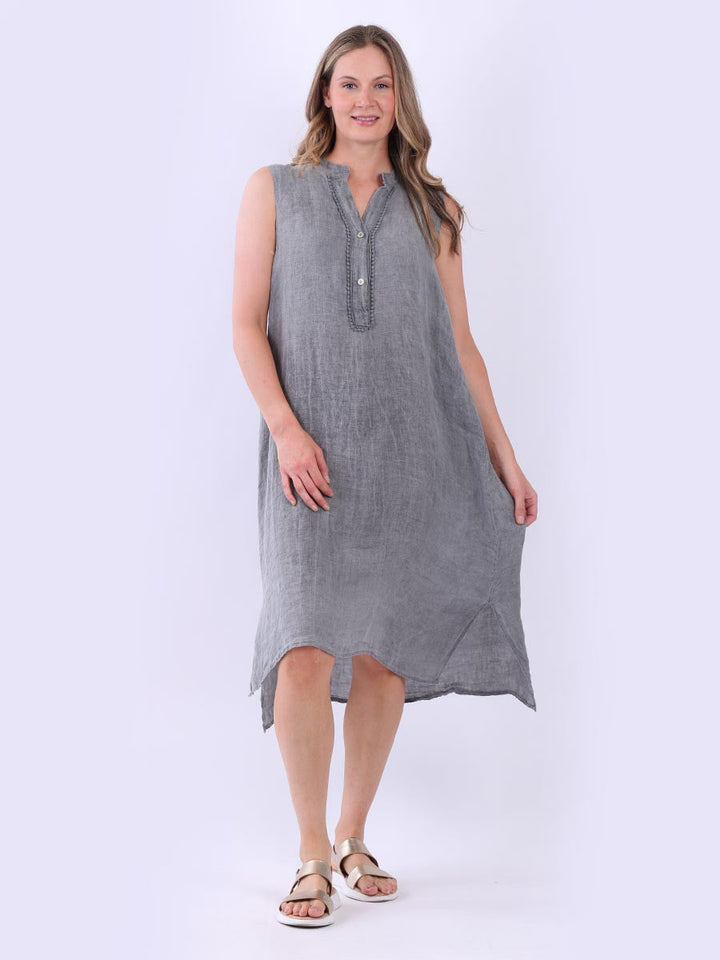 Women Linen Lagenlook Shift Dress