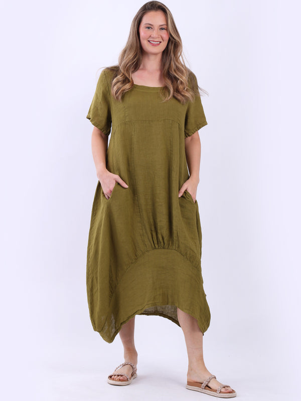 Italian Plain Square Neck Quirky Balloon Hem Linen Tunic Dress