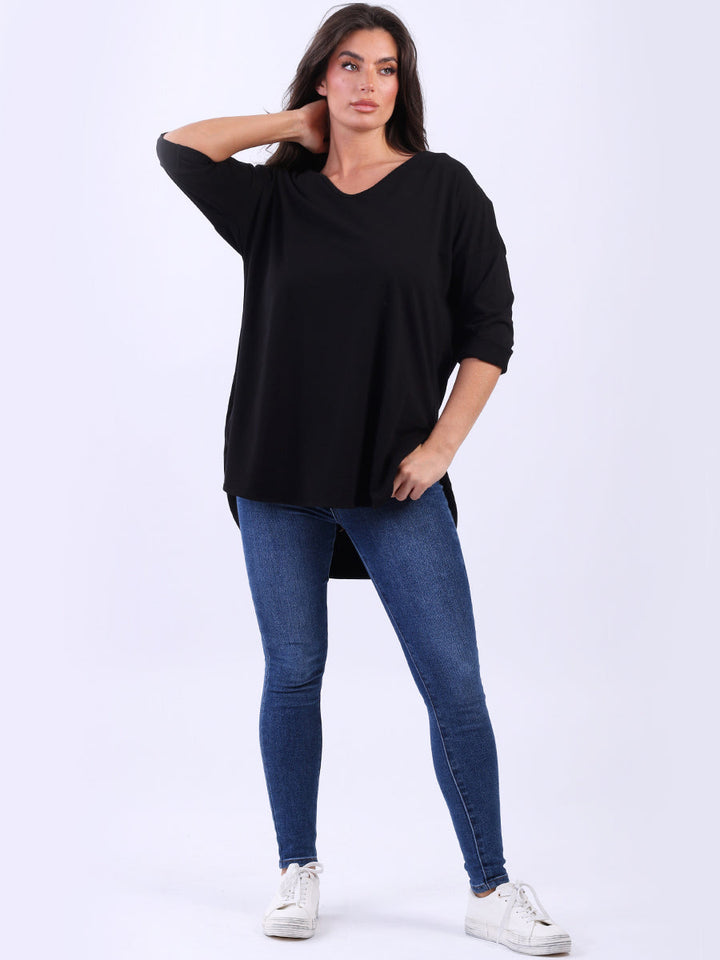 Plain Hi Lo Baggy Top Black