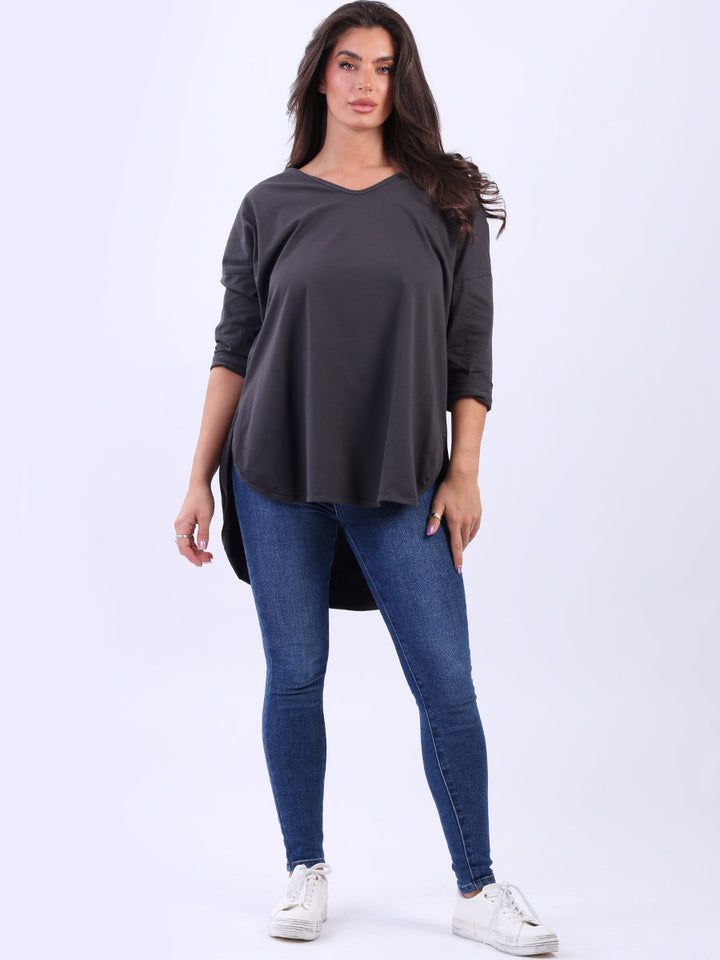 Plain Hi Lo Baggy Top Charcoal