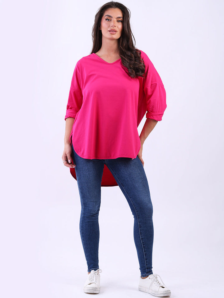 Plain Hi Lo Baggy Top Fuchsia