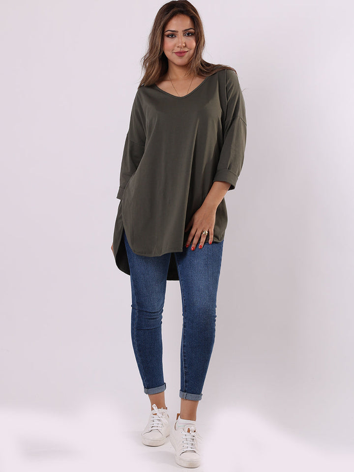 Plain Hi Lo Baggy Top Khaki