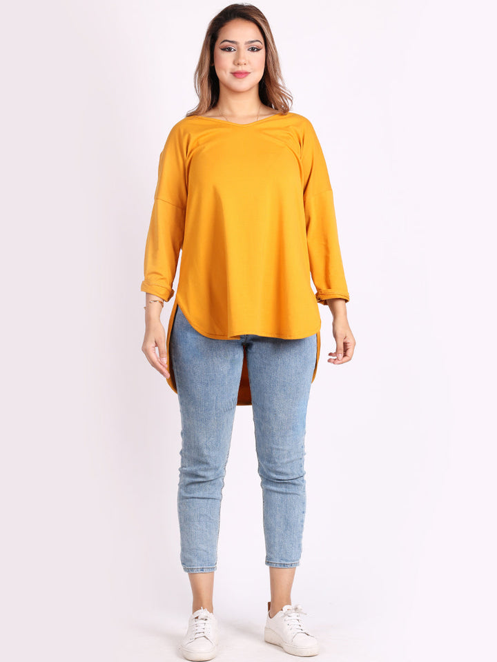 Plain Hi Lo Baggy Top Mustard