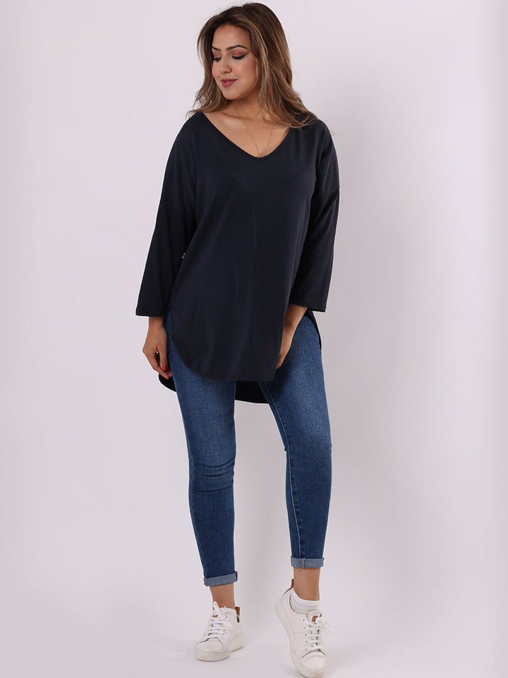 Plain Hi Lo Baggy Top Navy