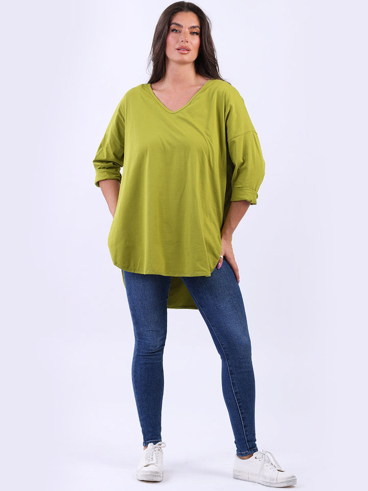 Plain Hi Lo Baggy Top Olive