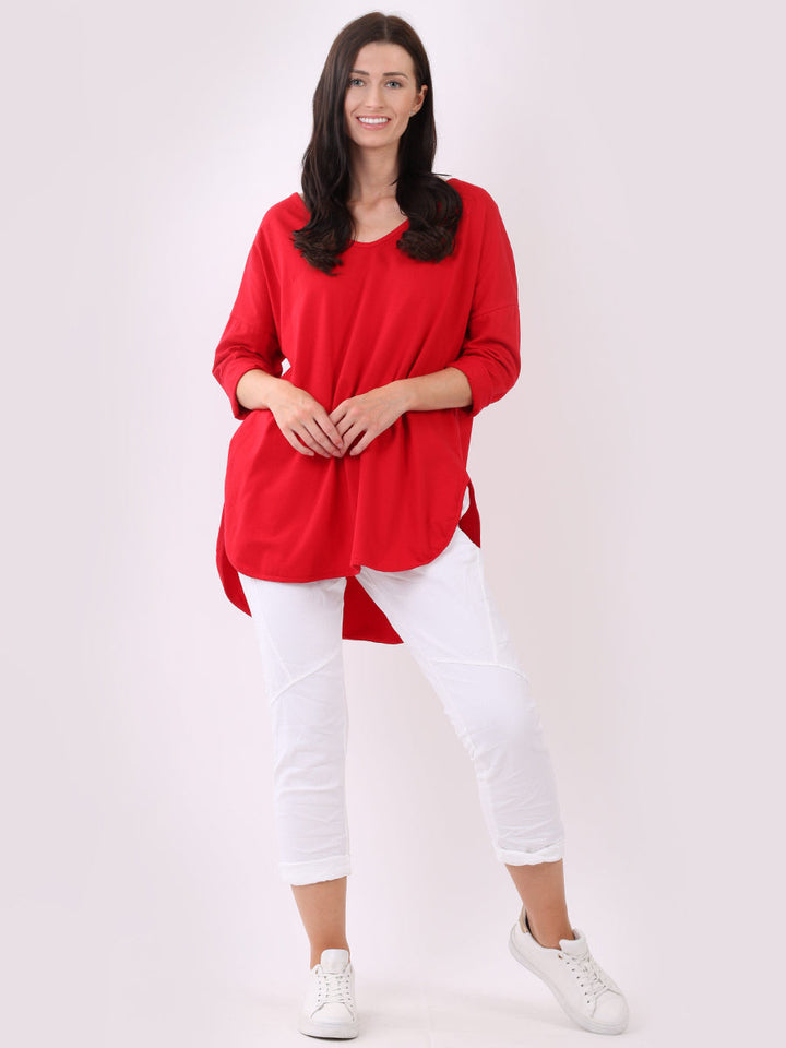 Plain Hi Lo Baggy Top Red