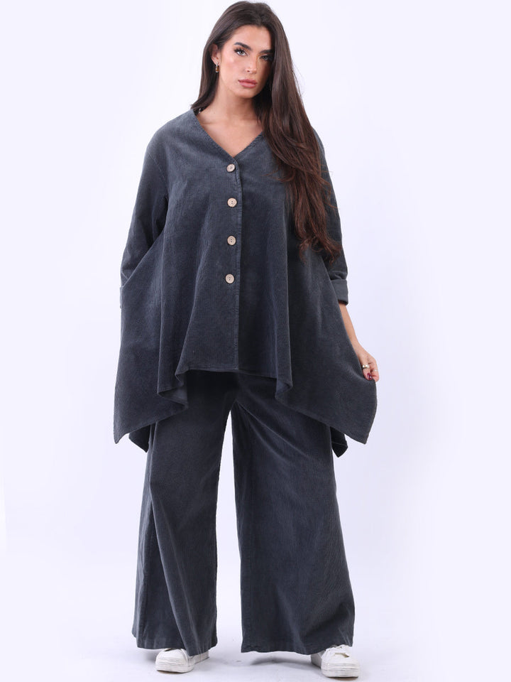 Plus Size Cotton Corduroy Tunic Top Charcoal