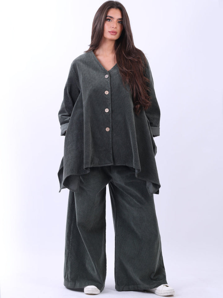 Plus Size Cotton Corduroy Tunic Top Khaki