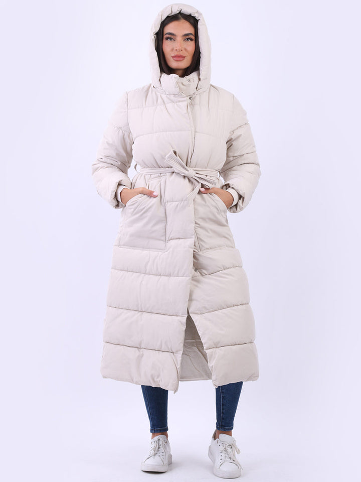 Plus Size Down Puffer Padded Coat Beige