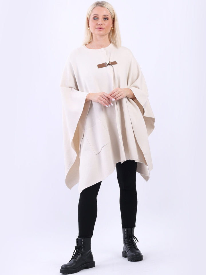 Plus Size Open Front Knitted Cape Beige
