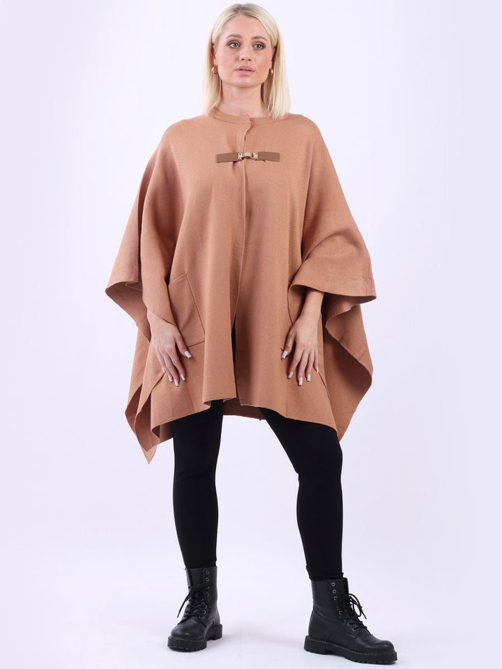 Plus Size Open Front Knitted Cape Camel
