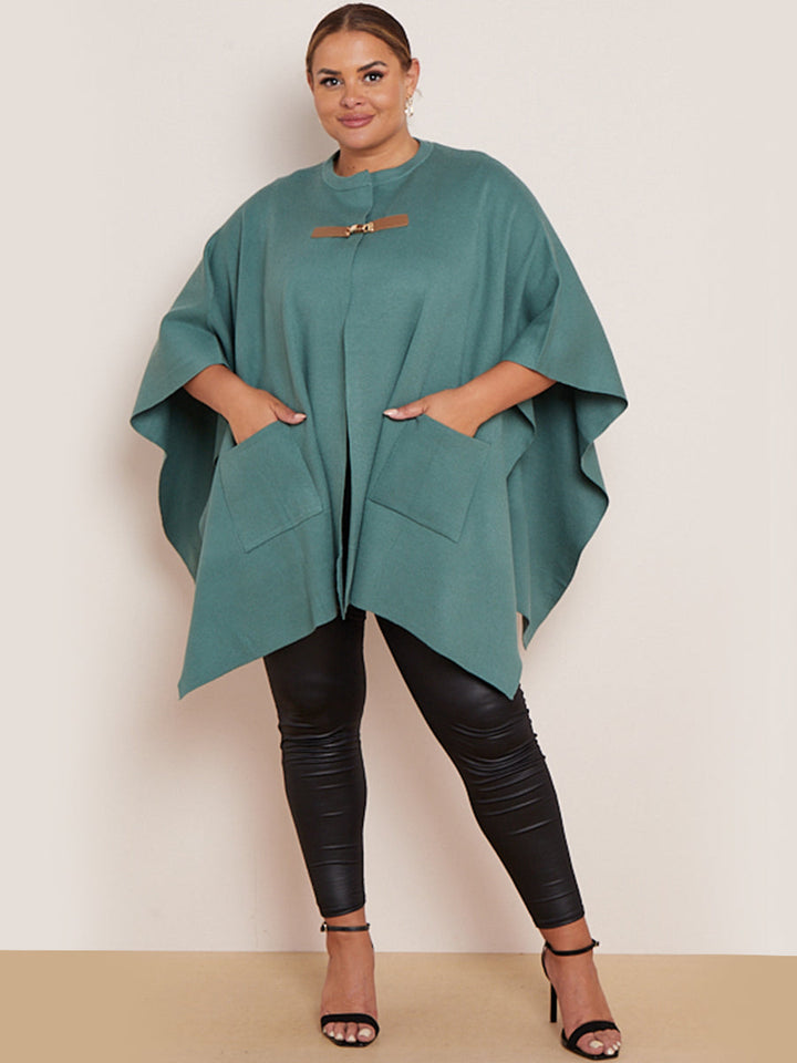 Plus Size Open Front Knitted Cape Ocean Blue