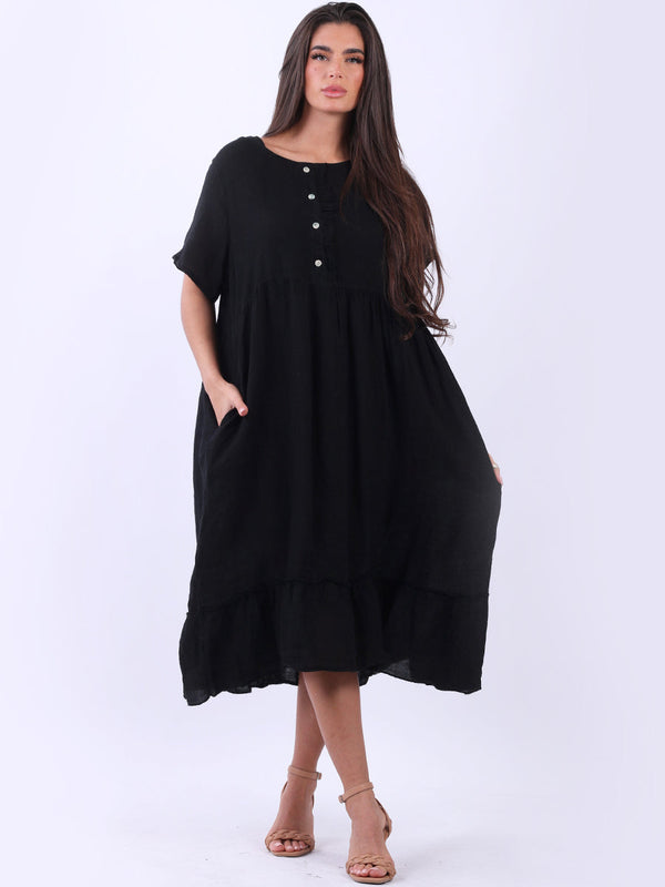 Plus Size Ruffle Linen Dress Black