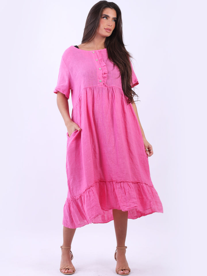 Plus Size Linen Ruffle Dress Fuchsia