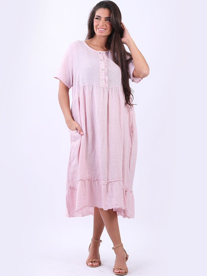 Plus Size Linen Ruffle Dress Pink