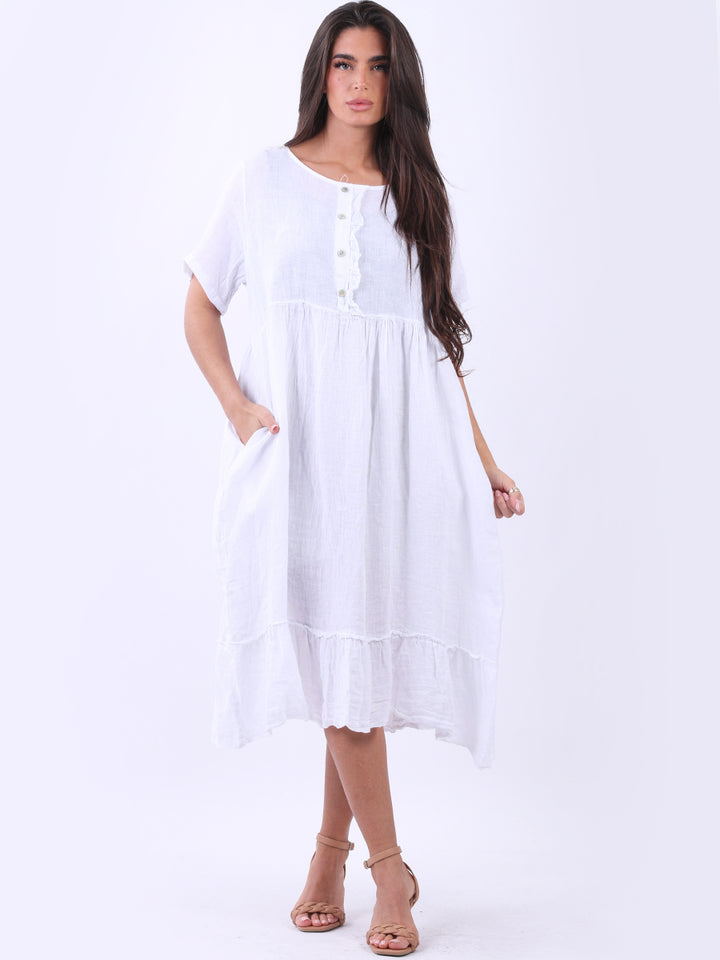 Plus Size Linen Ruffle Dress White