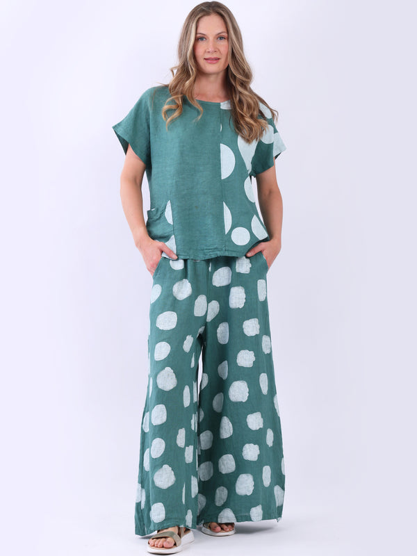 Italian Polka Dot Print Front Pocket Linen Lagenlook Crop Top