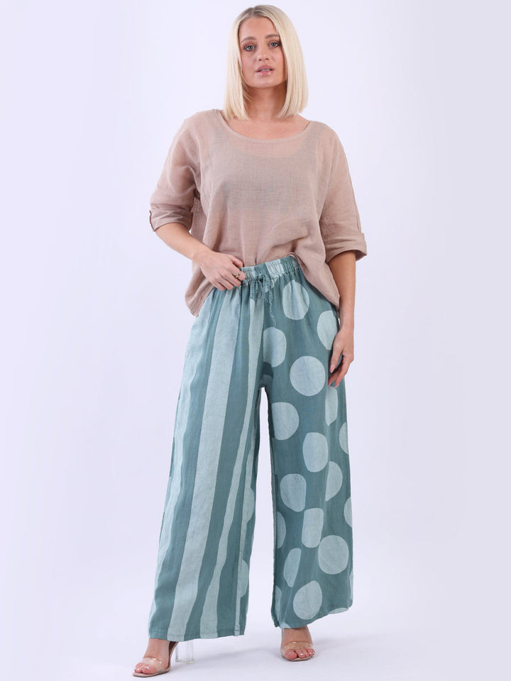Polka And Stripy Mix Print Palazzo Ocean Blue