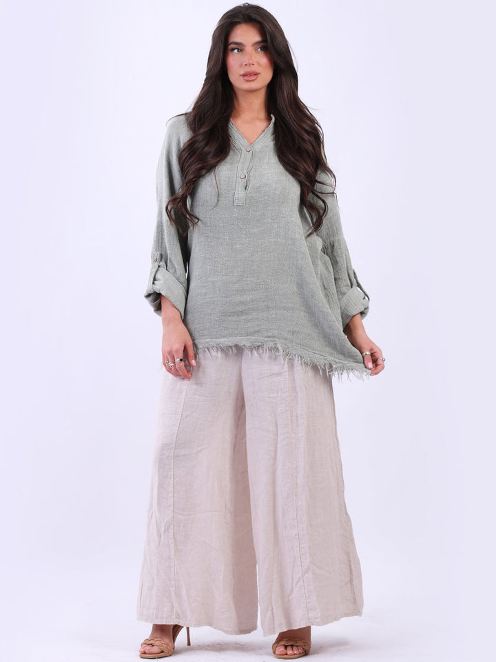 Oversized Linen Shirt Khaki