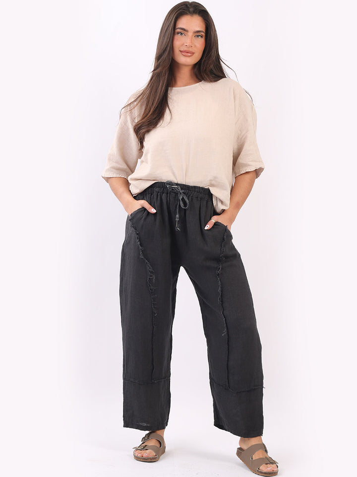 Hopsack Plain Linen Trouser Charcoal