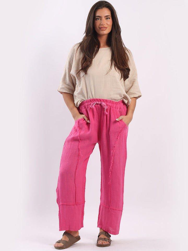 Hopsack Plain Linen Trouser Fuchsia
