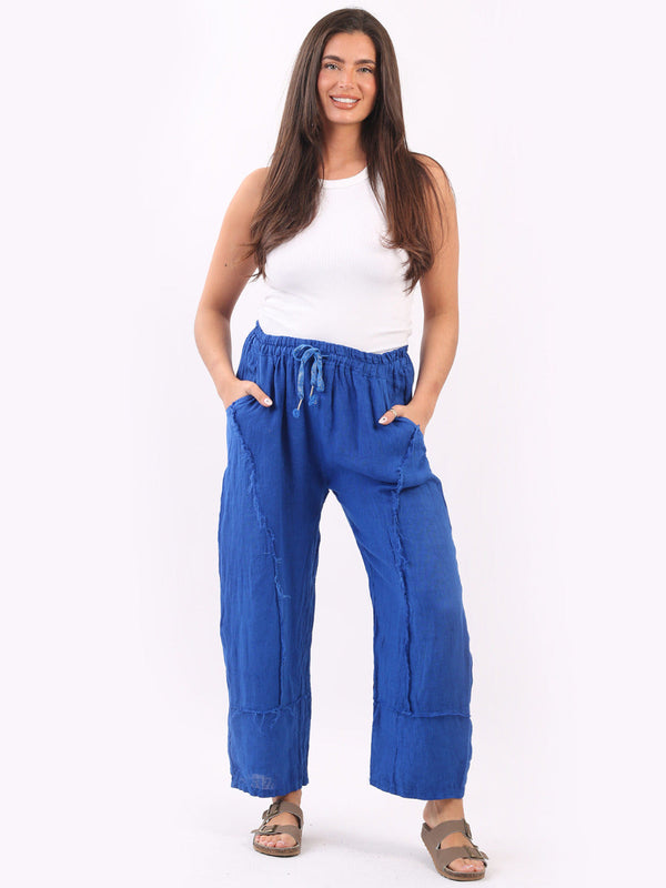 Hopsack Plain Linen Trouser Royal Blue