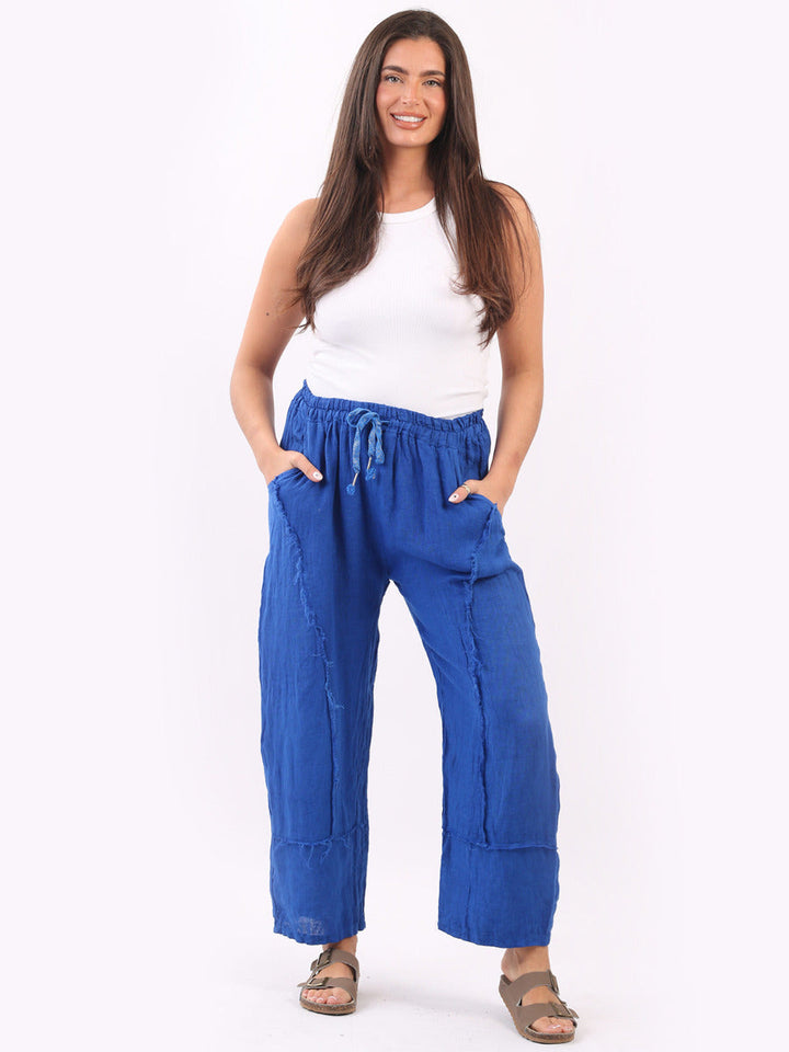 Hopsack Plain Linen Trouser Royal Blue
