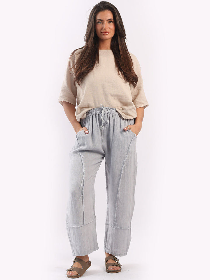 Hopsack Plain Linen Trouser Silver