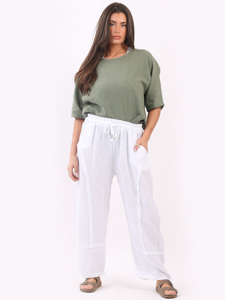 Hopsack Plain Linen Trouser White