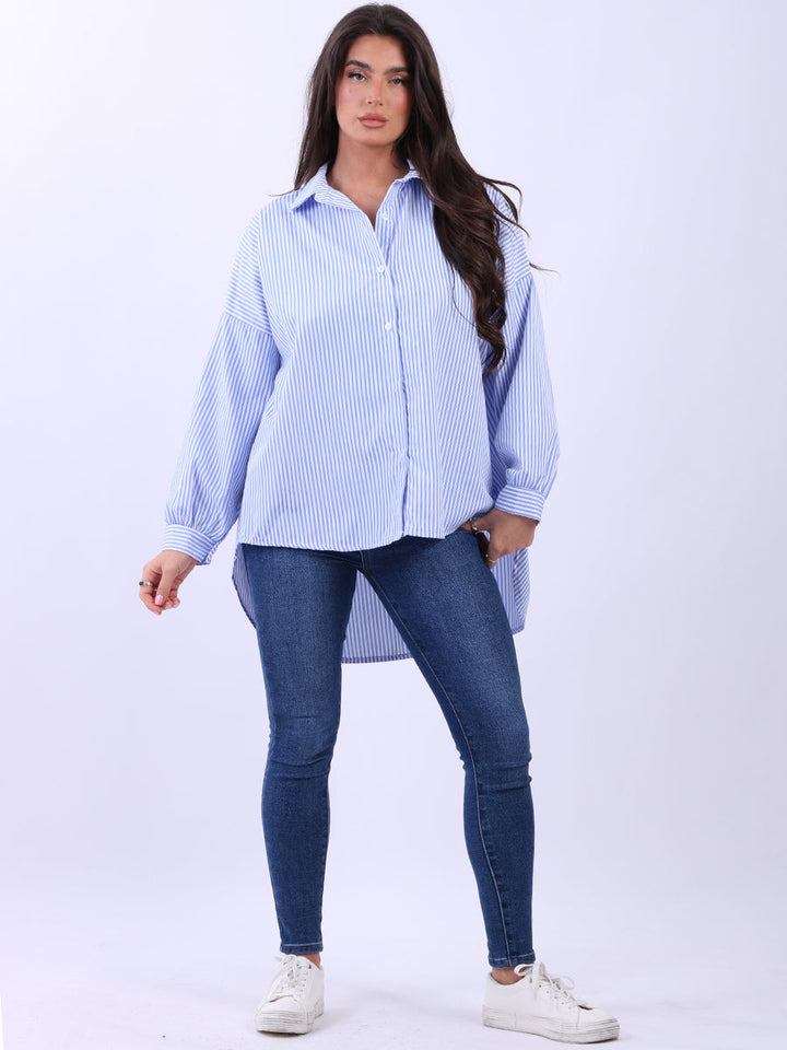 Hi Lo Stripy Cotton Shirt Denim