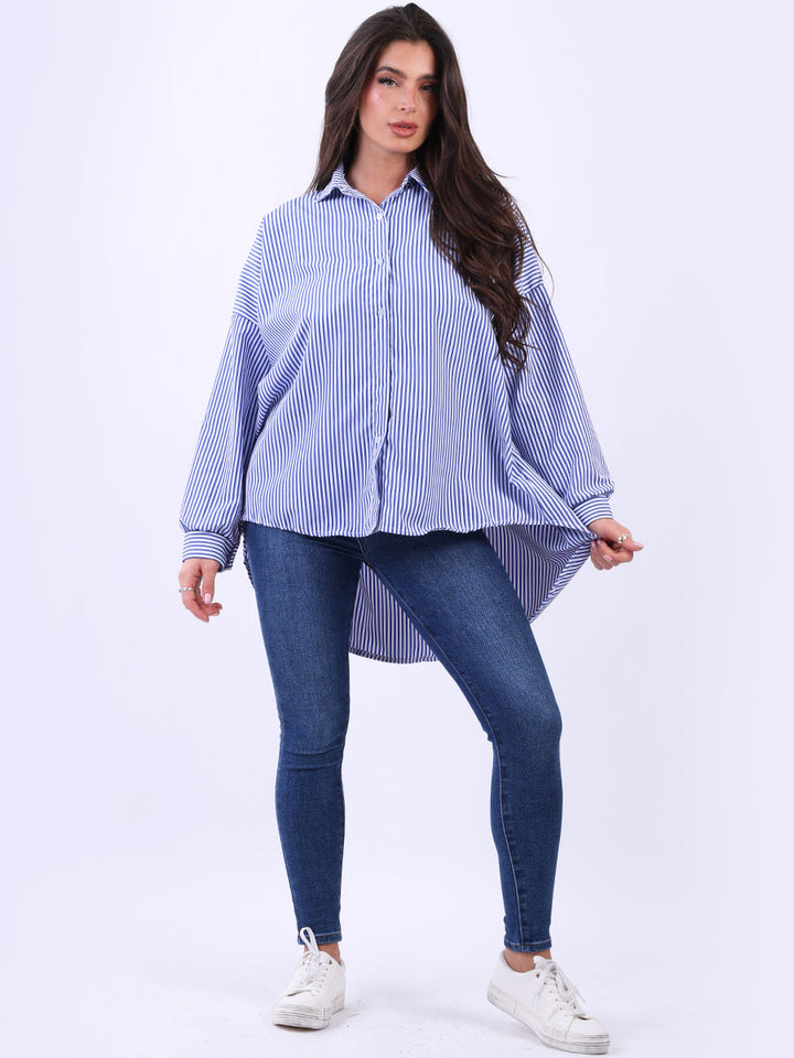 Hi Lo Stripy Cotton Shirt Navy