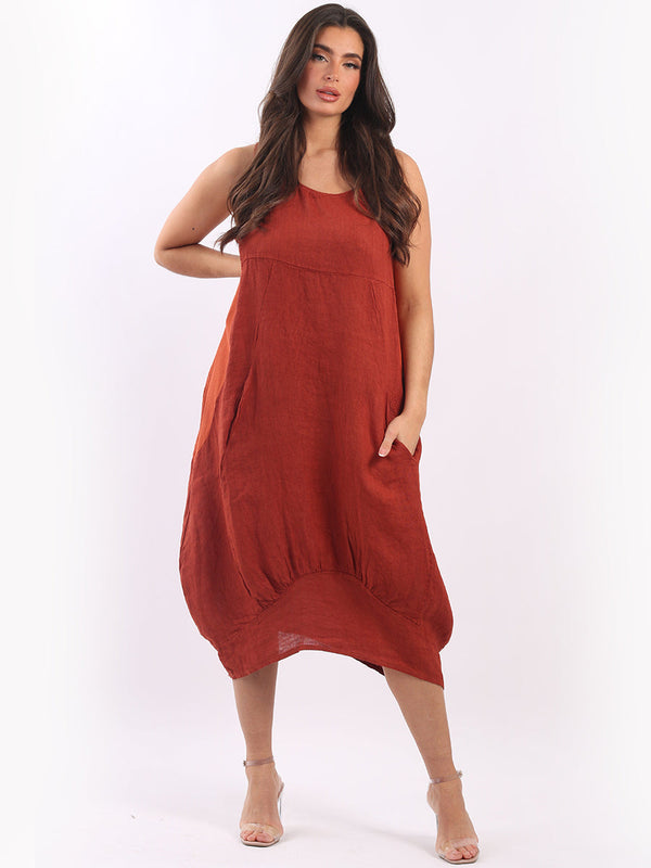 Italian Ribbed Sides Plain Linen Smart Dress