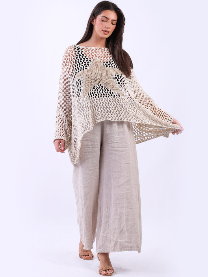 Sassy Star Knit Crochet Cover Up Top Beige