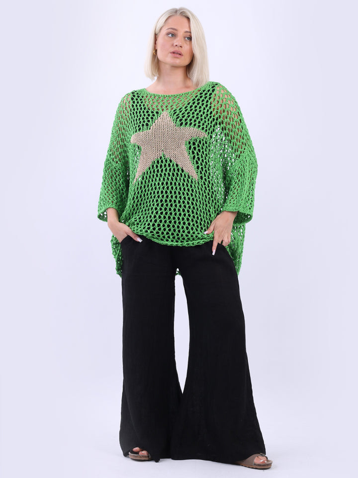 Sassy Star Knit Crochet Cover Up Top Green