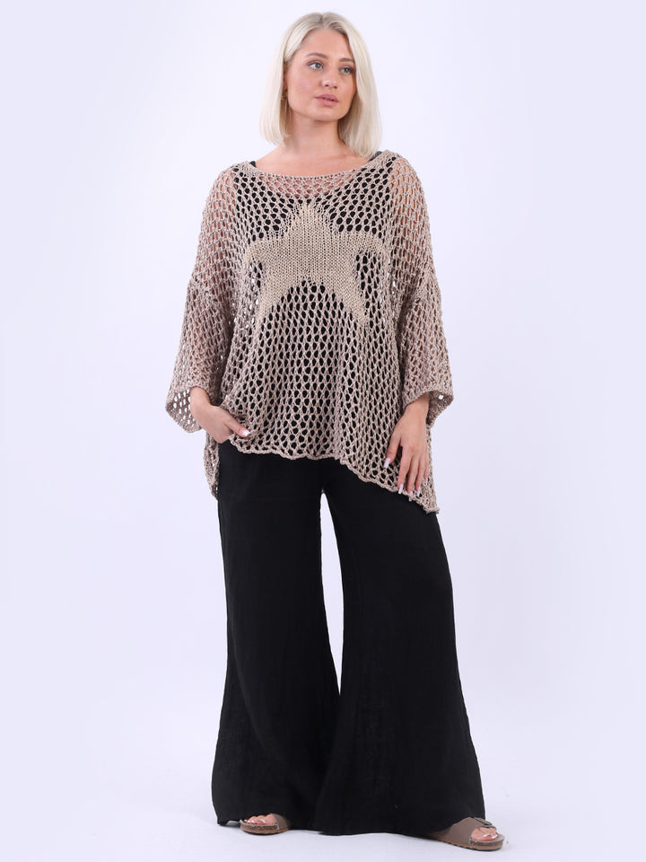 Sassy Star Knit Crochet Cover Up Top Mocha