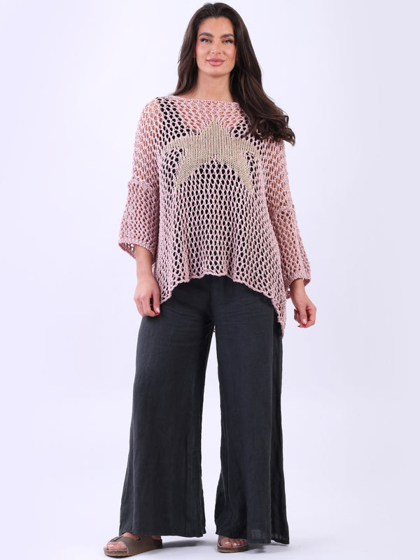 Sassy Star Knit Crochet Cover Up Top Pink