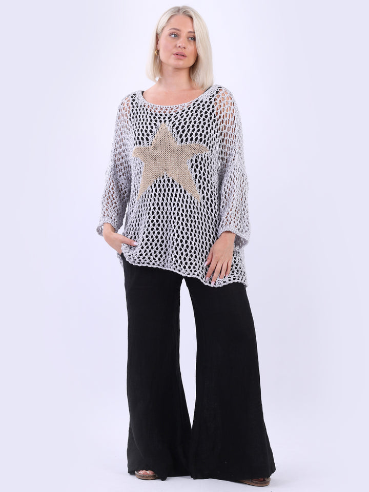 Sassy Star Knit Crochet Cover Up Top Silver