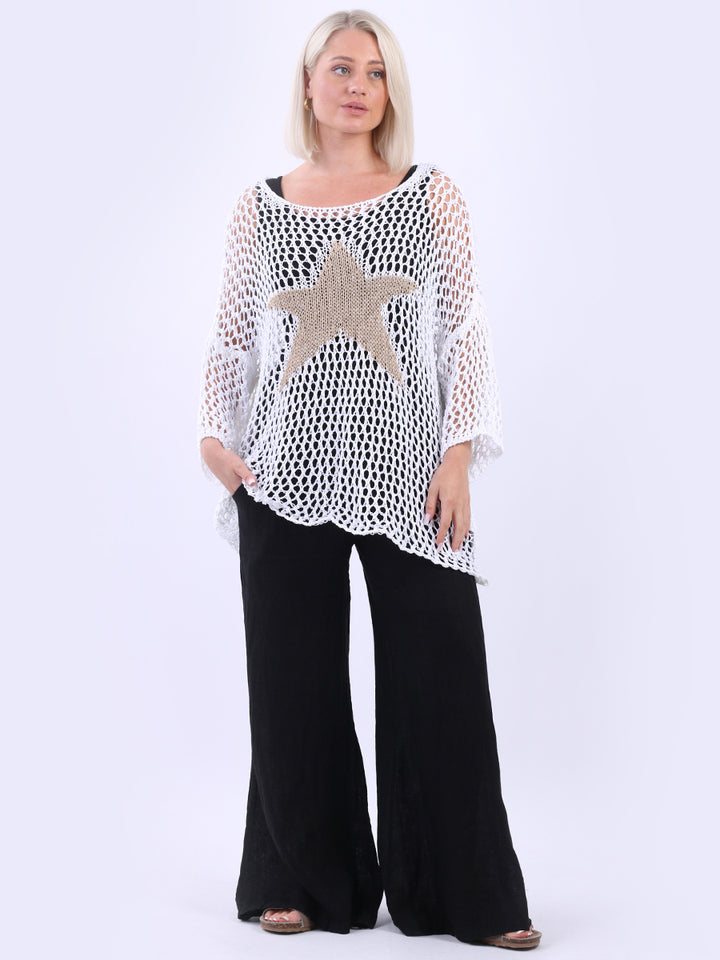 Sassy Star Knit Crochet Cover Up Top White