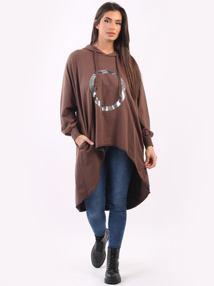 Sequin Hooded Cotton Dress Chocolate