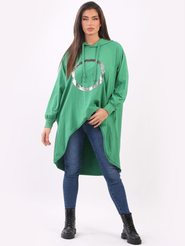 Sequin Hooded Cotton Dress Green