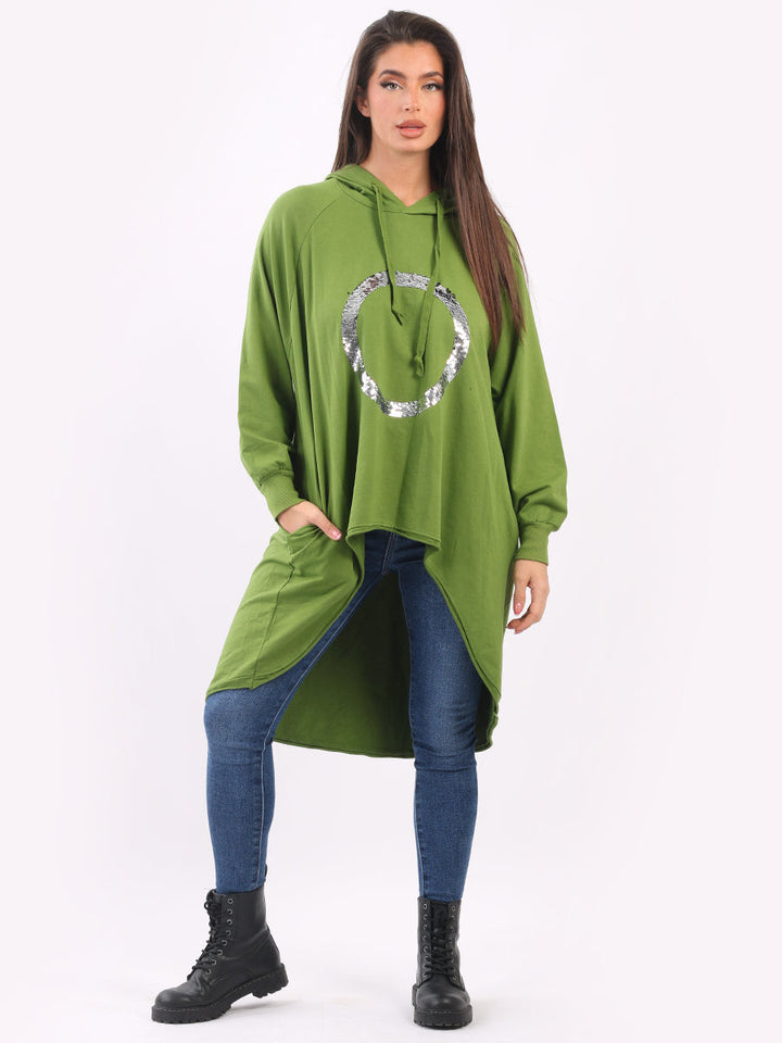Sequin Hooded Cotton Dress Lime Green