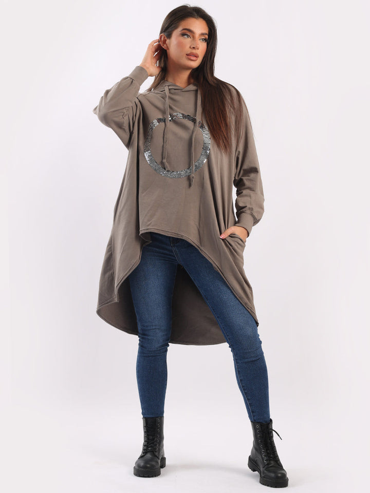Sequin Hooded Cotton Dress Mocha