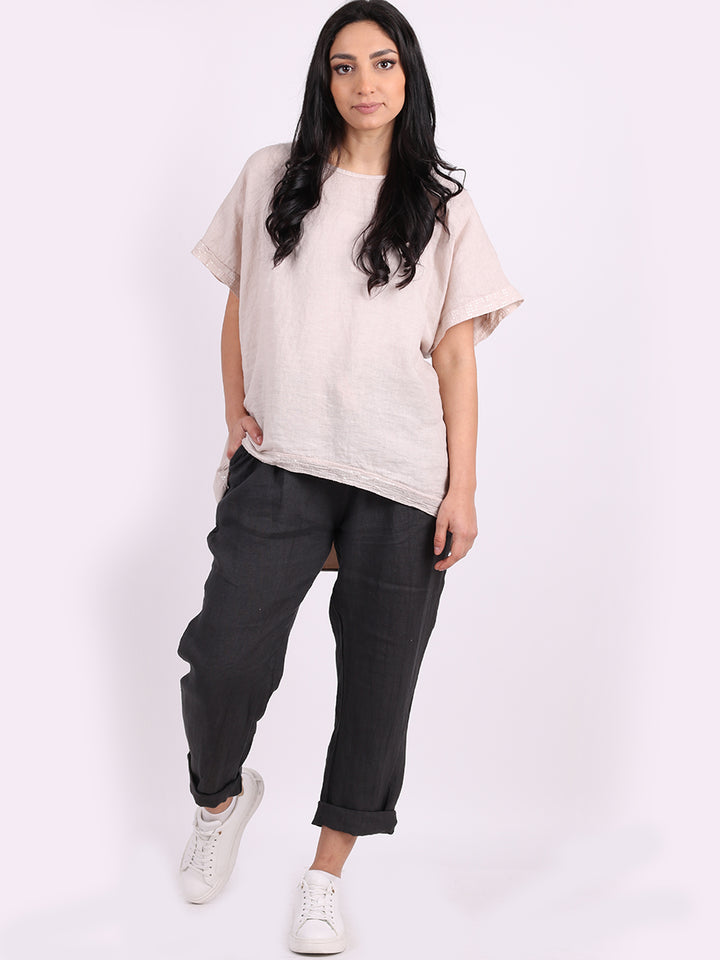 Italian Sequin Hem High Low Lagenlook Linen Top