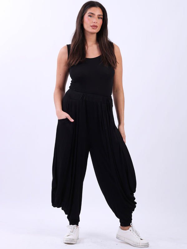 plus size side pockets jersey harem trousers