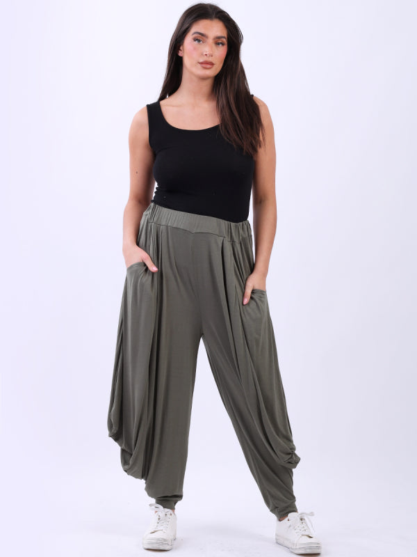 plus size side pockets jersey harem trousers