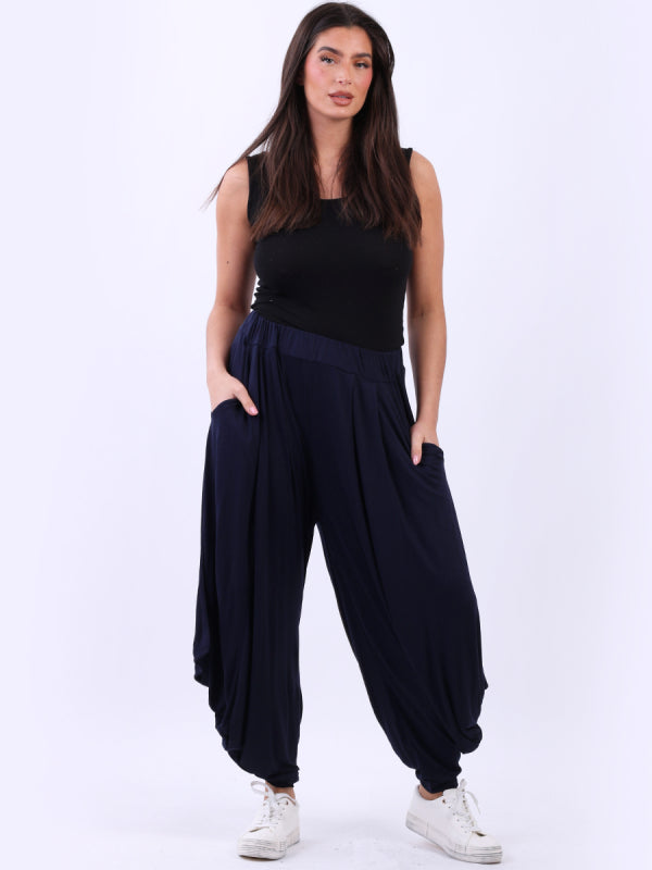 plus size side pockets jersey harem trousers