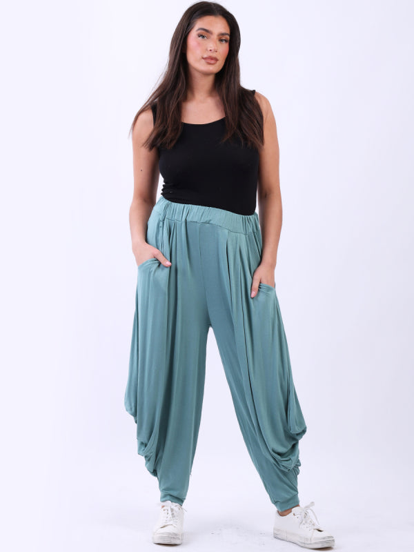 plus size side pockets jersey harem trousers